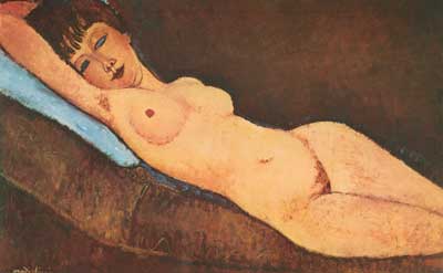 Reclining Nude with Blue Cushion