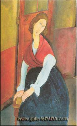 Amedeo Modigliani, Jeanne Hebuterne a Door in the Background Fine Art Reproduction Oil Painting