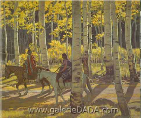 E. Martin Hennings, Through Sunlit Aspens Fine Art Reproduction Oil Painting