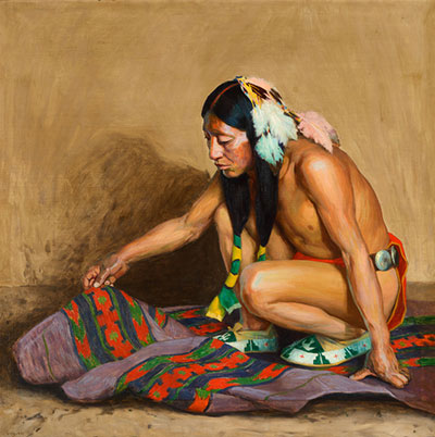 Indian Examining a Blanket 