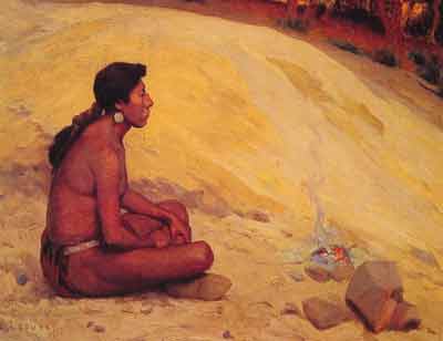 Eanger Irving Couse, Indian Seated by a Campfire Fine Art Reproduction Oil Painting