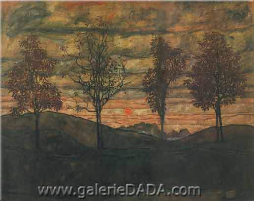 Egon Schiele, Four Trees Fine Art Reproduction Oil Painting