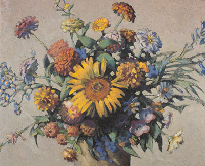 Grant Wood, Zinnias Fine Art Reproduction Oil Painting