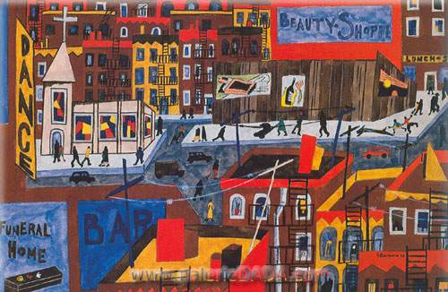 Jacob Lawrence, Summer Street Scene Fine Art Reproduction Oil Painting