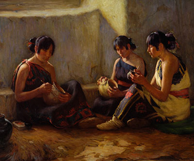 Joseph Henry Sharp, Acoma Pottery Decorators  Fine Art Reproduction Oil Painting