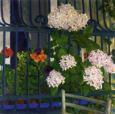 Koloman Moser, Blooming Flowers with Garden Fence Fine Art Reproduction Oil Painting