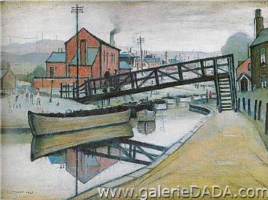 L.S. Lowry, Barges on a Canal Fine Art Reproduction Oil Painting