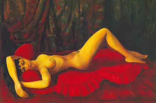 Moise Kisling, Large Red Nude on a Sofa Fine Art Reproduction Oil Painting