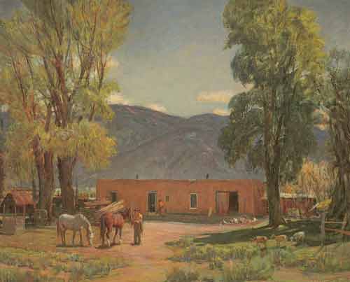 Oscar Berninghaus, A Hacienda in Taos Fine Art Reproduction Oil Painting