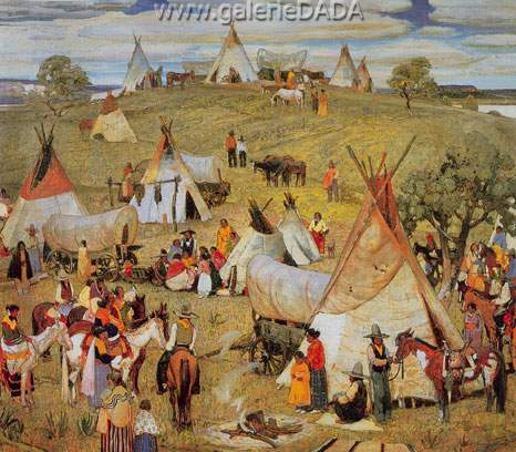 Oscar Berninghaus, Apache Encampment at Boulder Lake Fine Art Reproduction Oil Painting