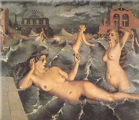 Paul Delvaux, Nymphs Bathing Fine Art Reproduction Oil Painting