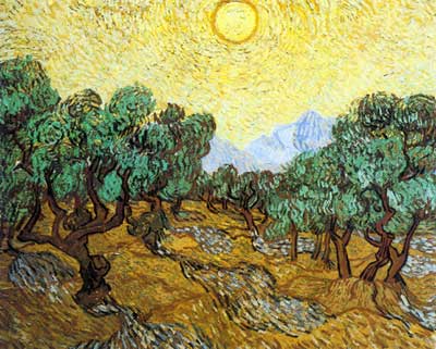 Olive Trees with Yellow Sky and Sun