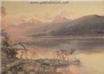 Charles M. Russell, Deer at Lake McDonald Fine Art Reproduction Oil Painting