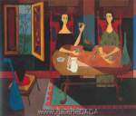 Cundo Bermudez, Dos Mujeres a la Mesa Fine Art Reproduction Oil Painting