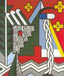 Roy Lichtenstein, Two Figures with Teepee Fine Art Reproduction Oil Painting